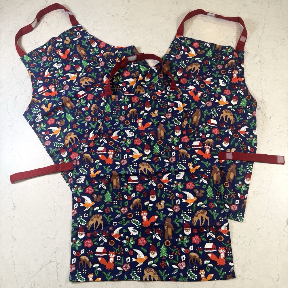 Lot Of 3 IKEA Vinter 2021 Kids OSFA Navy Holiday Print Christmas APRON 17938